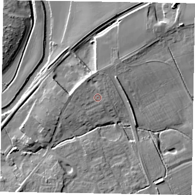 Shaded relief map of the ground around YO178DW, computed from Environment Agency LiDAR. The ground here sits at about 23 m above sea level and falls 10 m across the surrounding 800 m. Surface water reaching this point runs off ground lying to the north-north-west, 1.9 m higher.
