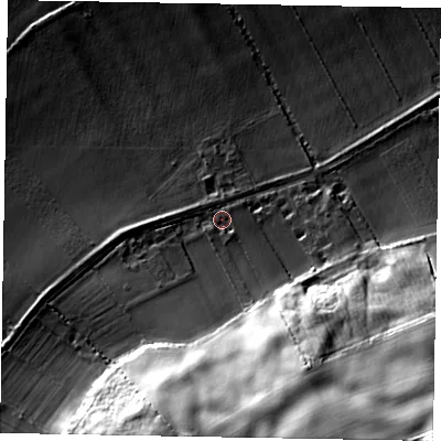 Shaded relief map of the ground around YO178EB, computed from Environment Agency LiDAR. The ground here sits at about 37 m above sea level and falls 62 m across the surrounding 800 m. Surface water reaching this point runs off ground lying to the south-south-east, 35.4 m higher.