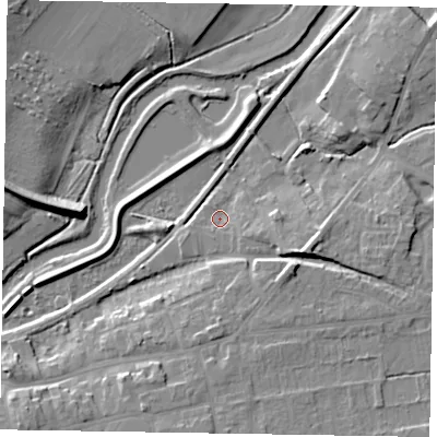 Shaded relief map of the ground around YO178EL, computed from Environment Agency LiDAR. The ground here sits at about 19 m above sea level and falls 10 m across the surrounding 800 m. Surface water reaching this point runs off ground lying to the east-south-east, 2.6 m higher.