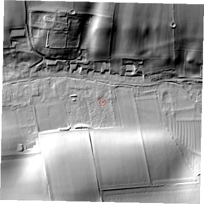 Shaded relief map of the ground around YO178HA, computed from Environment Agency LiDAR. The ground here sits at about 71 m above sea level and falls 43 m across the surrounding 800 m. Surface water reaching this point runs off ground lying to the north-north-east, 36.7 m higher.