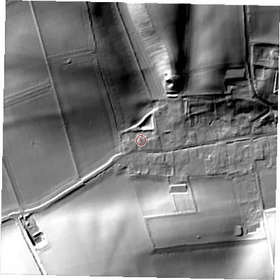 Shaded relief map of the ground around YO178HG, computed from Environment Agency LiDAR. The ground here sits at about 73 m above sea level and falls 36 m across the surrounding 800 m. Surface water reaching this point runs off ground lying to the north-north-east, 29.7 m higher.