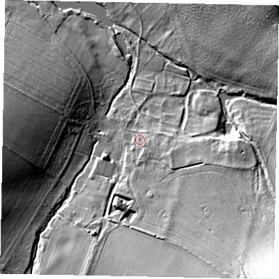 Shaded relief map of the ground around YO178HS, computed from Environment Agency LiDAR. The ground here sits at about 57 m above sea level and falls 33 m across the surrounding 800 m. Surface water reaching this point runs off ground lying to the east-south-east, 5.3 m higher.