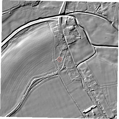 Shaded relief map of the ground around YO178SN, computed from Environment Agency LiDAR. The ground here sits at about 21 m above sea level and falls 6 m across the surrounding 800 m. Surface water reaching this point runs off ground lying to the north-north-west, 1.9 m higher.