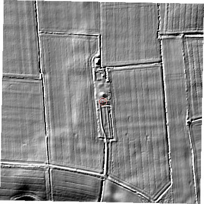 Shaded relief map of the ground around YO178SR, computed from Environment Agency LiDAR. The ground here sits at about 22 m above sea level and falls 5 m across the surrounding 800 m. Surface water reaching this point runs off ground lying to the east, 0.9 m higher.