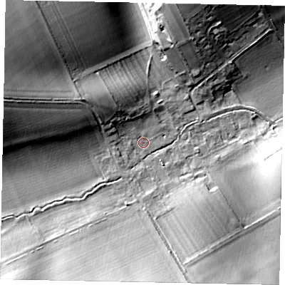 Shaded relief map of the ground around YO178TA, computed from Environment Agency LiDAR. The ground here sits at about 85 m above sea level and falls 18 m across the surrounding 800 m. Surface water reaching this point runs off ground lying to the north-west, 8.6 m higher.
