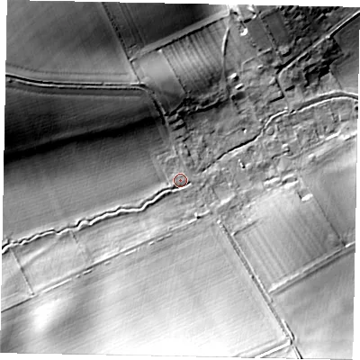 Shaded relief map of the ground around YO178TB, computed from Environment Agency LiDAR. The ground here sits at about 86 m above sea level and falls 21 m across the surrounding 800 m. Surface water reaching this point runs off ground lying to the west-north-west, 17.0 m higher.
