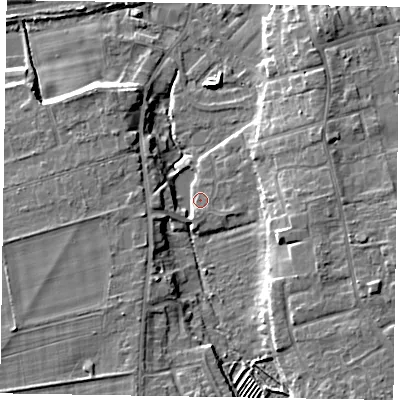 Shaded relief map of the ground around YO179PG, computed from Environment Agency LiDAR. The ground here sits at about 20 m above sea level and falls 10 m across the surrounding 800 m. Surface water reaching this point runs off ground lying to the west-south-west, 4.7 m higher.