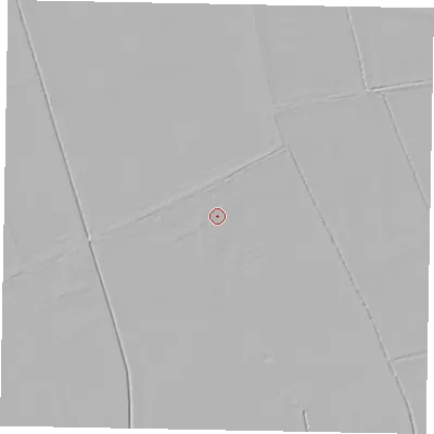 Shaded relief map of the ground around YO187LA, computed from Environment Agency LiDAR. The ground here sits at about 22 m above sea level and falls 4 m across the surrounding 800 m. Surface water reaching this point runs off ground lying to the north, 0.7 m higher.
