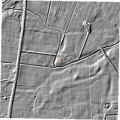 Shaded relief map of the ground around YO188EB, computed from Environment Agency LiDAR. The ground here sits at about 22 m above sea level and falls 5 m across the surrounding 800 m. Surface water reaching this point runs off ground lying to the south-west, 3.0 m higher.