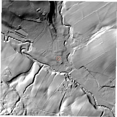 Shaded relief map of the ground around YO188SA, computed from Environment Agency LiDAR. The ground here sits at about 136 m above sea level and falls 95 m across the surrounding 800 m. Surface water reaching this point runs off ground lying to the north-north-west, 3.5 m higher.