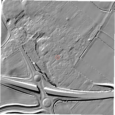 Shaded relief map of the ground around YO194QL, computed from Environment Agency LiDAR. The ground here sits at about 10 m above sea level and falls 11 m across the surrounding 800 m. Surface water reaching this point runs off ground lying to the north-north-west, 1.0 m higher.