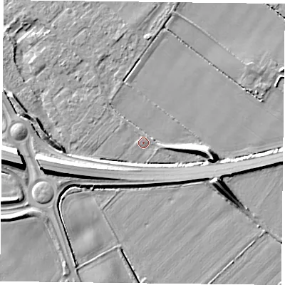 Shaded relief map of the ground around YO194QY, computed from Environment Agency LiDAR. The ground here sits at about 10 m above sea level and falls 10 m across the surrounding 800 m. Surface water reaching this point runs off ground lying to the east-south-east, 8.4 m higher.