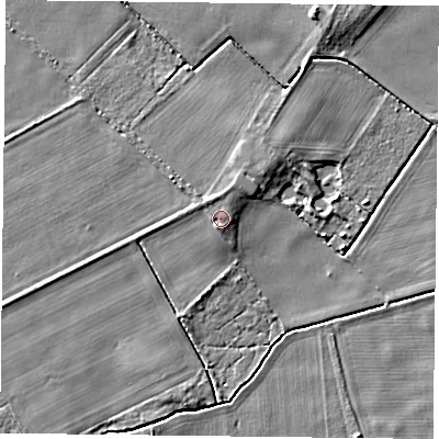 Shaded relief map of the ground around YO194SL, computed from Environment Agency LiDAR. The ground here sits at about 10 m above sea level and falls 4 m across the surrounding 800 m. Surface water reaching this point runs off ground lying to the north-west, 0.6 m higher.