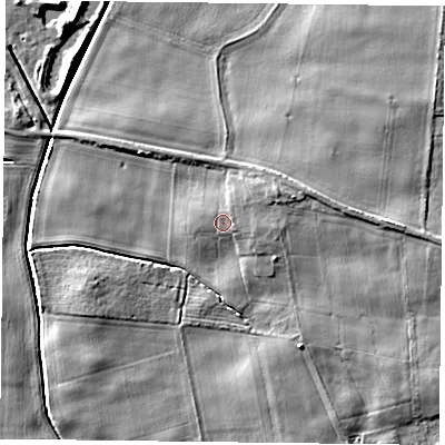 Shaded relief map of the ground around YO194SQ, computed from Environment Agency LiDAR. The ground here sits at about 10 m above sea level and falls 7 m across the surrounding 800 m. Surface water reaching this point runs off ground lying to the north, 0.5 m higher.