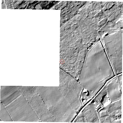 Shaded relief map of the ground around YO195PL, computed from Environment Agency LiDAR. The ground here sits at about 12 m above sea level and falls 13 m across the surrounding 800 m. Surface water reaching this point runs off ground lying to the north-north-east, 0.6 m higher.