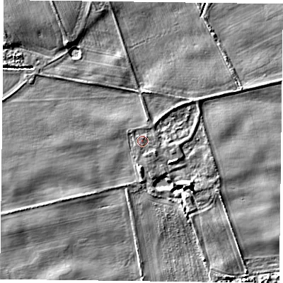 Shaded relief map of the ground around YO196EH, computed from Environment Agency LiDAR. The ground here sits at about 8 m above sea level and falls 6 m across the surrounding 800 m. Surface water reaching this point runs off ground lying to the north-east, 0.6 m higher.