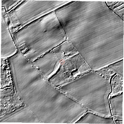 Shaded relief map of the ground around YO196EJ, computed from Environment Agency LiDAR. The ground here sits at about 7 m above sea level and falls 5 m across the surrounding 800 m. Surface water reaching this point runs off ground lying to the south-south-west, 0.9 m higher.