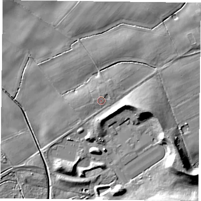 Shaded relief map of the ground around YO196EZ, computed from Environment Agency LiDAR. The ground here sits at about 11 m above sea level and falls 13 m across the surrounding 800 m. Surface water reaching this point runs off ground lying to the north-east, 0.9 m higher.