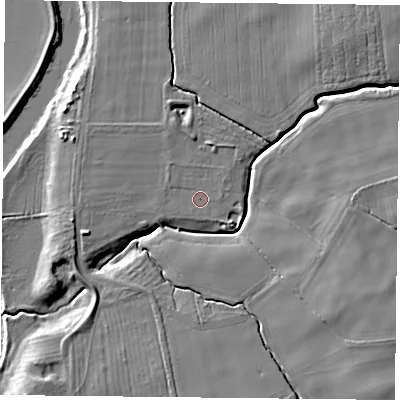 Shaded relief map of the ground around YO196HL, computed from Environment Agency LiDAR. The ground here sits at about 8 m above sea level and falls 8 m across the surrounding 800 m. Surface water reaching this point runs off ground lying to the north-west, 0.8 m higher.