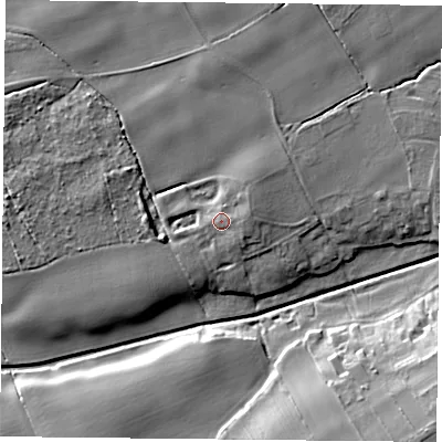 Shaded relief map of the ground around YO196HP, computed from Environment Agency LiDAR. The ground here sits at about 11 m above sea level and falls 15 m across the surrounding 800 m. Surface water reaching this point runs off ground lying to the east-south-east, 1.1 m higher.