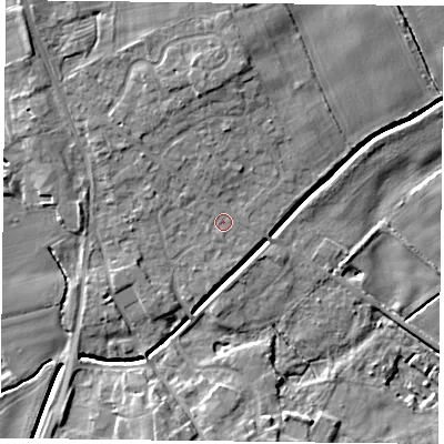 Shaded relief map of the ground around YO196JA, computed from Environment Agency LiDAR. The ground here sits at about 8 m above sea level and falls 8 m across the surrounding 800 m. Surface water reaching this point runs off ground lying to the north-north-west, 1.7 m higher.