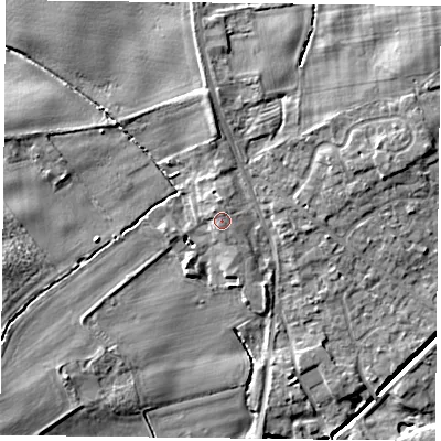 Shaded relief map of the ground around YO196LE, computed from Environment Agency LiDAR. The ground here sits at about 10 m above sea level and falls 8 m across the surrounding 800 m. Surface water reaching this point runs off ground lying to the north-west, 1.0 m higher.