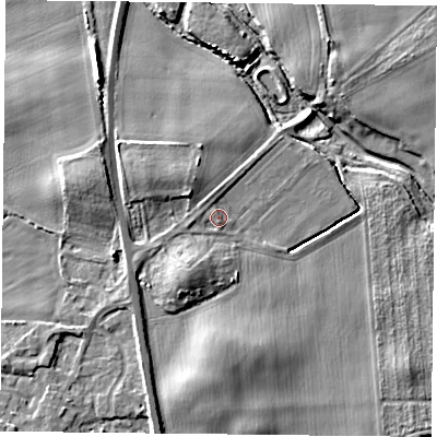 Shaded relief map of the ground around YO196QQ, computed from Environment Agency LiDAR. The ground here sits at about 6 m above sea level and falls 9 m across the surrounding 800 m. Surface water reaching this point runs off ground lying to the north-north-west, 0.9 m higher.