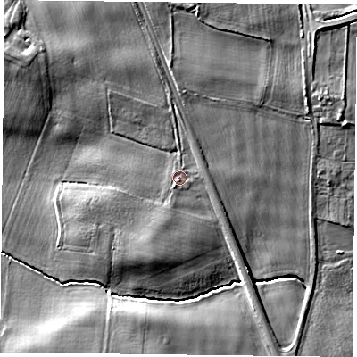 Shaded relief map of the ground around YO196QS, computed from Environment Agency LiDAR. The ground here sits at about 8 m above sea level and falls 9 m across the surrounding 800 m. Surface water reaching this point runs off ground lying to the south-south-west, 0.8 m higher.