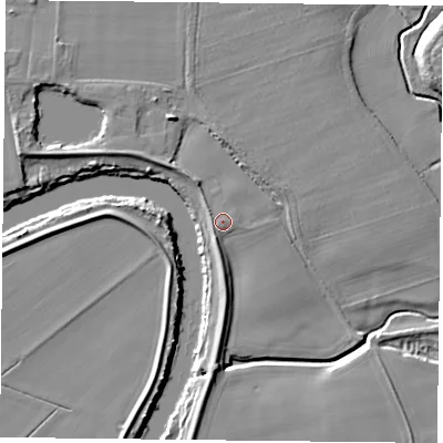 Shaded relief map of the ground around YO196RA, computed from Environment Agency LiDAR. The ground here sits at about 7 m above sea level and falls 7 m across the surrounding 800 m. Surface water reaching this point runs off ground lying to the west-north-west, 0.8 m higher.