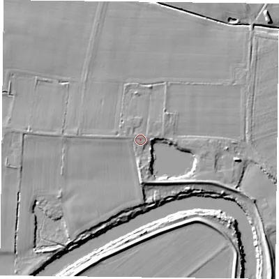 Shaded relief map of the ground around YO196RD, computed from Environment Agency LiDAR. The ground here sits at about 7 m above sea level and falls 7 m across the surrounding 800 m. Surface water reaching this point runs off ground lying to the south, 3.4 m higher.