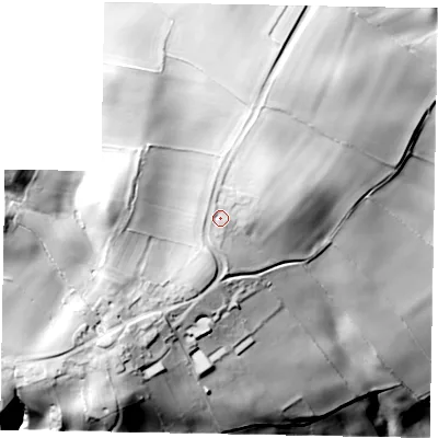 Shaded relief map of the ground around YO211AR, computed from Environment Agency LiDAR. The ground here sits at about 153 m above sea level and falls 114 m across the surrounding 800 m. Surface water reaching this point runs off ground lying to the west-north-west, 15.8 m higher.