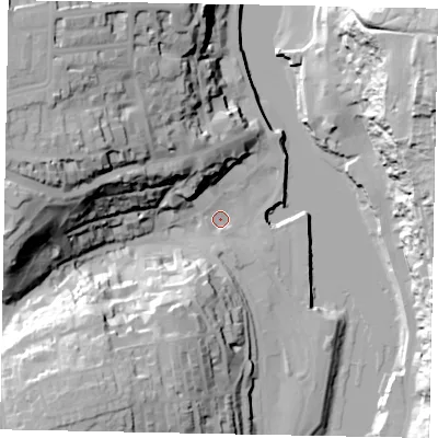 Shaded relief map of the ground around YO211DL, computed from Environment Agency LiDAR. The ground here sits at about 3 m above sea level and falls 54 m across the surrounding 800 m. Surface water reaching this point runs off ground lying to the west-north-west, 39.7 m higher.