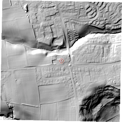 Shaded relief map of the ground around YO211LY, computed from Environment Agency LiDAR. The ground here sits at about 58 m above sea level and falls 75 m across the surrounding 800 m. Surface water reaching this point runs off ground lying to the west-south-west, 4.5 m higher.