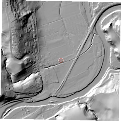 Shaded relief map of the ground around YO211NL, computed from Environment Agency LiDAR. The ground here sits at about 5 m above sea level and falls 52 m across the surrounding 800 m. Surface water reaching this point runs off ground lying to the north-west, 46.3 m higher.