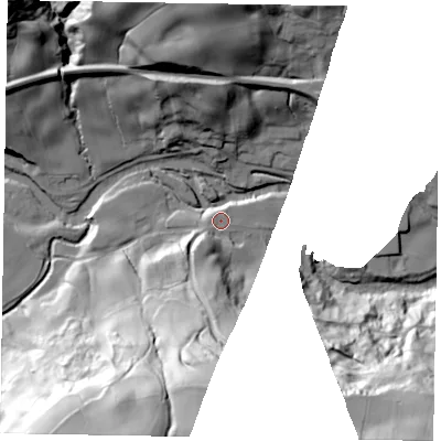 Shaded relief map of the ground around YO211XE, computed from Environment Agency LiDAR. The ground here sits at about 43 m above sea level and falls 340282346638528859811704183484516925440 m across the surrounding 800 m. Surface water reaching this point runs off ground lying to the south-west, 52.3 m higher.