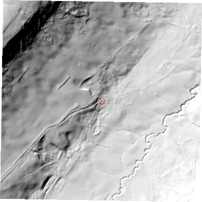 Shaded relief map of the ground around YO212AP, computed from Environment Agency LiDAR. The ground here sits at about 150 m above sea level and falls 149 m across the surrounding 800 m. Surface water reaching this point runs off ground lying to the north-west, 133.2 m higher.