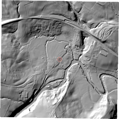 Shaded relief map of the ground around YO212AQ, computed from Environment Agency LiDAR. The ground here sits at about 94 m above sea level and falls 70 m across the surrounding 800 m. Surface water reaching this point runs off ground lying to the south-west, 2.3 m higher.