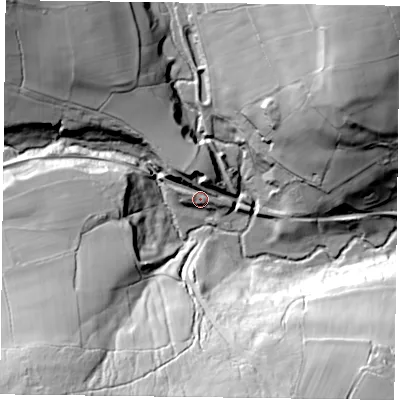 Shaded relief map of the ground around YO212HN, computed from Environment Agency LiDAR. The ground here sits at about 157 m above sea level and falls 64 m across the surrounding 800 m. Surface water reaching this point runs off ground lying to the north-north-west, 11.1 m higher.