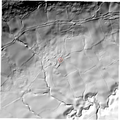 Shaded relief map of the ground around YO212PZ, computed from Environment Agency LiDAR. The ground here sits at about 149 m above sea level and falls 110 m across the surrounding 800 m. Surface water reaching this point runs off ground lying to the north-north-west, 82.4 m higher.