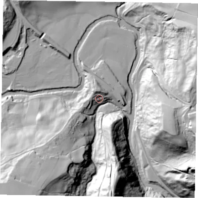 Shaded relief map of the ground around YO212QL, computed from Environment Agency LiDAR. The ground here sits at about 80 m above sea level and falls 66 m across the surrounding 800 m. Surface water reaching this point runs off ground lying to the south, 61.3 m higher.