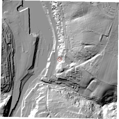 Shaded relief map of the ground around YO224AA, computed from Environment Agency LiDAR. The ground here sits at about 5 m above sea level and falls 58 m across the surrounding 800 m. Surface water reaching this point runs off ground lying to the north-east, 52.0 m higher.