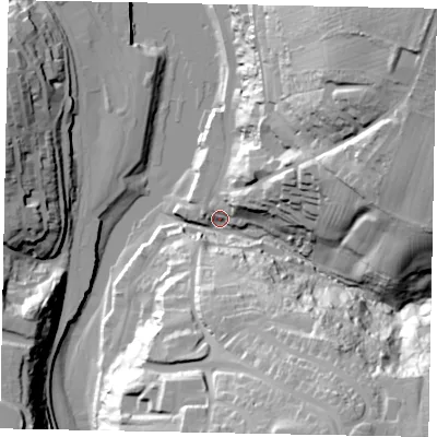 Shaded relief map of the ground around YO224EQ, computed from Environment Agency LiDAR. The ground here sits at about 4 m above sea level and falls 55 m across the surrounding 800 m. Surface water reaching this point runs off ground lying to the north-east, 49.3 m higher.