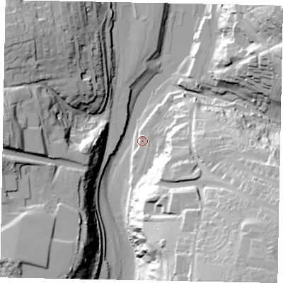 Shaded relief map of the ground around YO224FH, computed from Environment Agency LiDAR. The ground here sits at about 4 m above sea level and falls 58 m across the surrounding 800 m. Surface water reaching this point runs off ground lying to the south-east, 29.0 m higher.