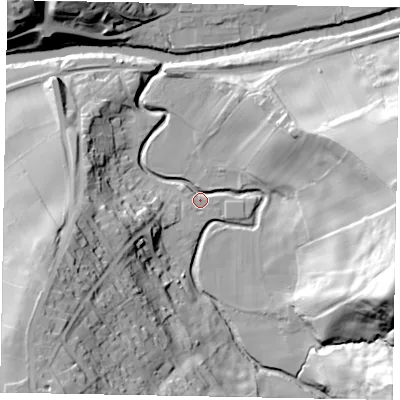 Shaded relief map of the ground around YO225AG, computed from Environment Agency LiDAR. The ground here sits at about 10 m above sea level and falls 56 m across the surrounding 800 m. Surface water reaching this point runs off ground lying to the south-west, 54.2 m higher.