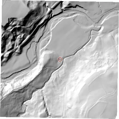 Shaded relief map of the ground around YO225BD, computed from Environment Agency LiDAR. The ground here sits at about 51 m above sea level and falls 340282346638528859811704183484516925440 m across the surrounding 800 m. Surface water reaching this point runs off ground lying to the west-north-west, 87.9 m higher.