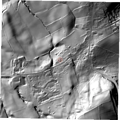 Shaded relief map of the ground around YO225EP, computed from Environment Agency LiDAR. The ground here sits at about 78 m above sea level and falls 139 m across the surrounding 800 m. Surface water reaching this point runs off ground lying to the south-south-east, 25.0 m higher.