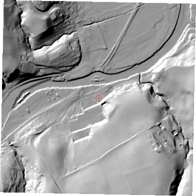 Shaded relief map of the ground around YO225HL, computed from Environment Agency LiDAR. The ground here sits at about 5 m above sea level and falls 52 m across the surrounding 800 m. Surface water reaching this point runs off ground lying to the south-south-east, 48.1 m higher.