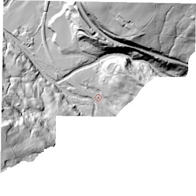 Shaded relief map of the ground around YO225LD, computed from Environment Agency LiDAR. The ground here sits at about 63 m above sea level and falls 340282346638528859811704183484516925440 m across the surrounding 800 m. Surface water reaching this point runs off ground lying to the north-east, 72.6 m higher.