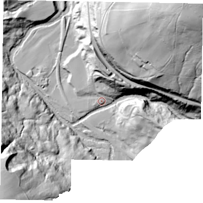 Shaded relief map of the ground around YO225LE, computed from Environment Agency LiDAR. The ground here sits at about 65 m above sea level and falls 340282346638528859811704183484516925440 m across the surrounding 800 m. Surface water reaching this point runs off ground lying to the north-east, 104.4 m higher.
