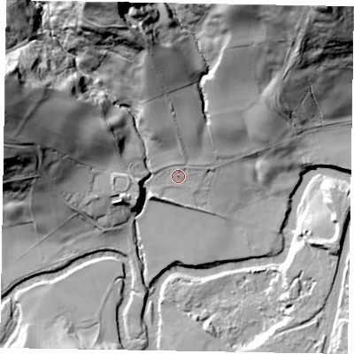 Shaded relief map of the ground around YO225QQ, computed from Environment Agency LiDAR. The ground here sits at about 31 m above sea level and falls 69 m across the surrounding 800 m. Surface water reaching this point runs off ground lying to the north-north-west, 37.2 m higher.